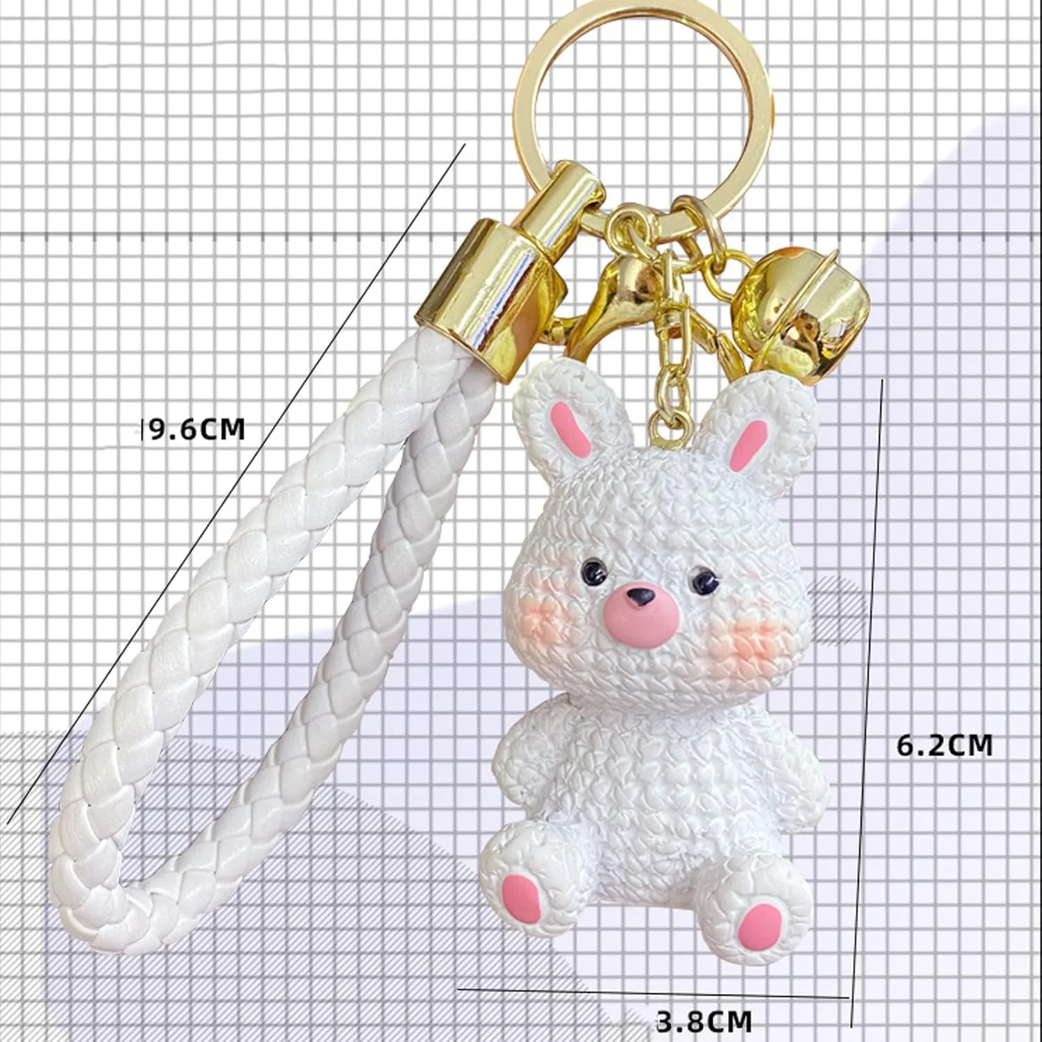Charms Keychain, Cute White Rabbit Car Key Ring Decoration, Delicate Handbag Keys Resin Accessories Gifts for Kids Boys Girls Women