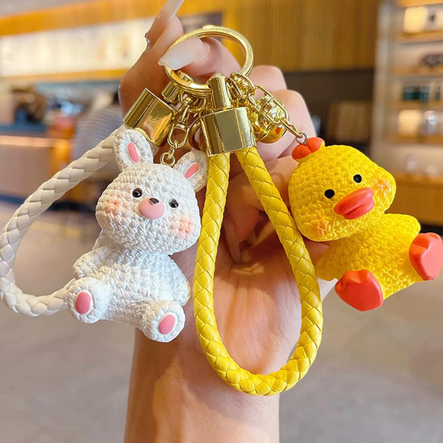 Charms Keychain, Cute White Rabbit Car Key Ring Decoration, Delicate Handbag Keys Resin Accessories Gifts for Kids Boys Girls Women