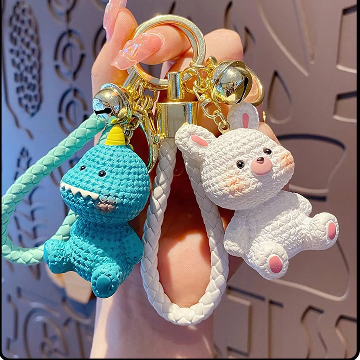 Charms Keychain, Cute White Rabbit Car Key Ring Decoration, Delicate Handbag Keys Resin Accessories Gifts for Kids Boys Girls Women