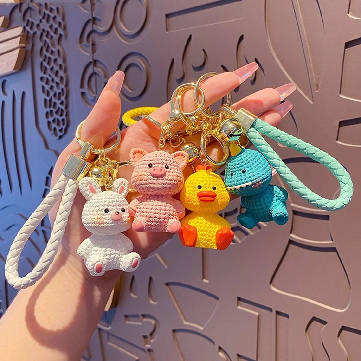 Charms Keychain, Cute White Rabbit Car Key Ring Decoration, Delicate Handbag Keys Resin Accessories Gifts for Kids Boys Girls Women