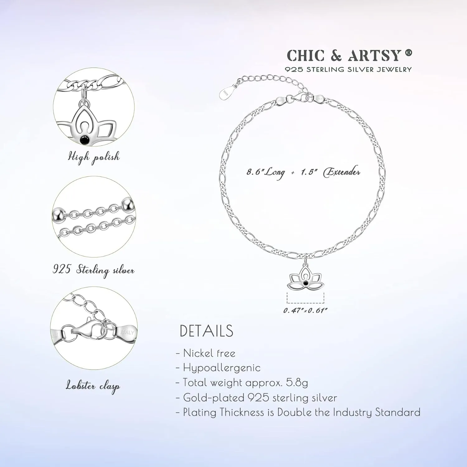 CHIC & ARTSY 925 Sterling Silver Ankle Bracelet for Women Cute Roses/Lotus/Tulips Charm Ankle Bracelet Beach Foot Chain Anklet Jewelry