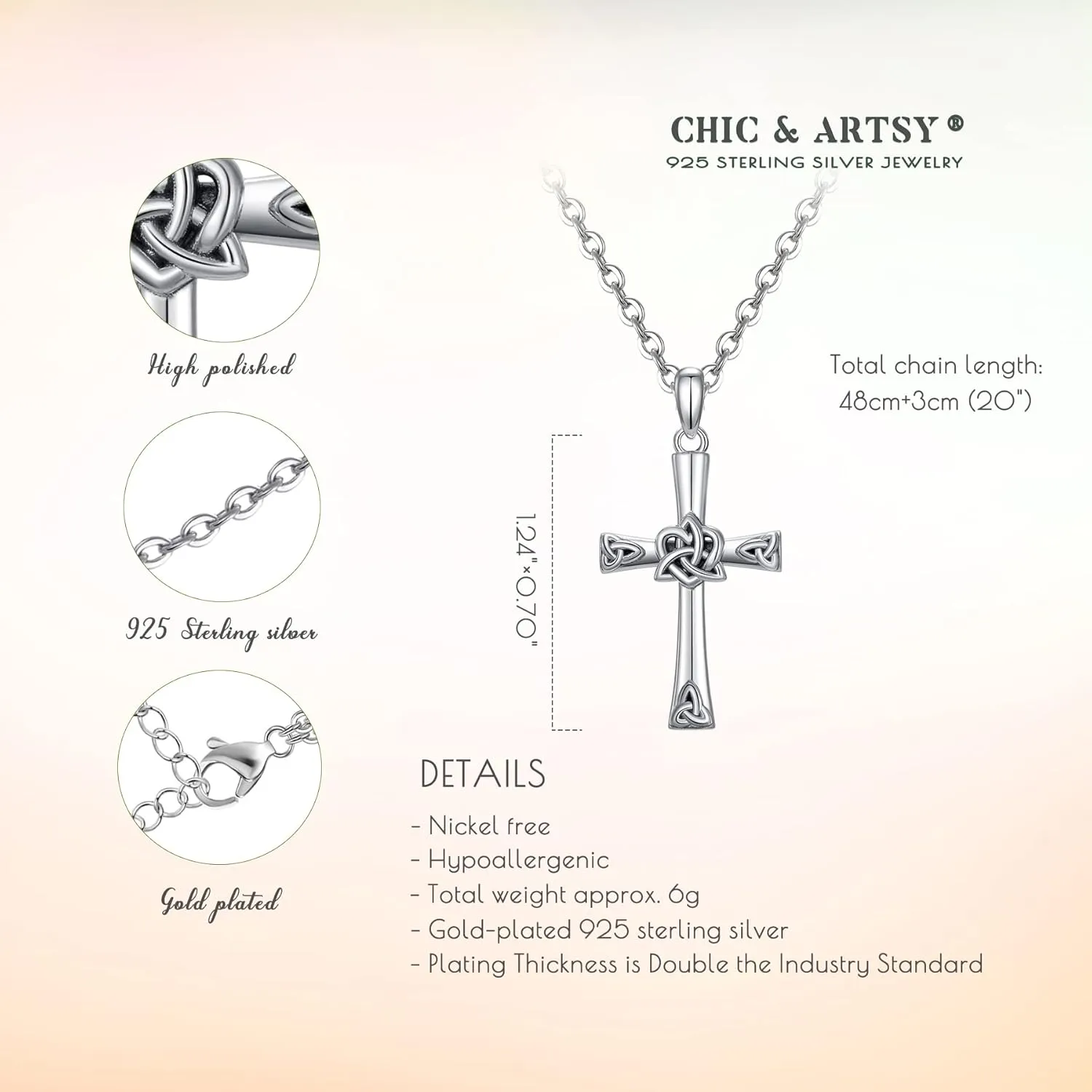 CHIC & ARTSY 925 Sterling Silver Cross Necklace Irish Claddagh Celtic Knot Pendant Necklace Dainty Christian Celtic Trinity Knot Cross Fine Jewelry For Grandma Mom Sister