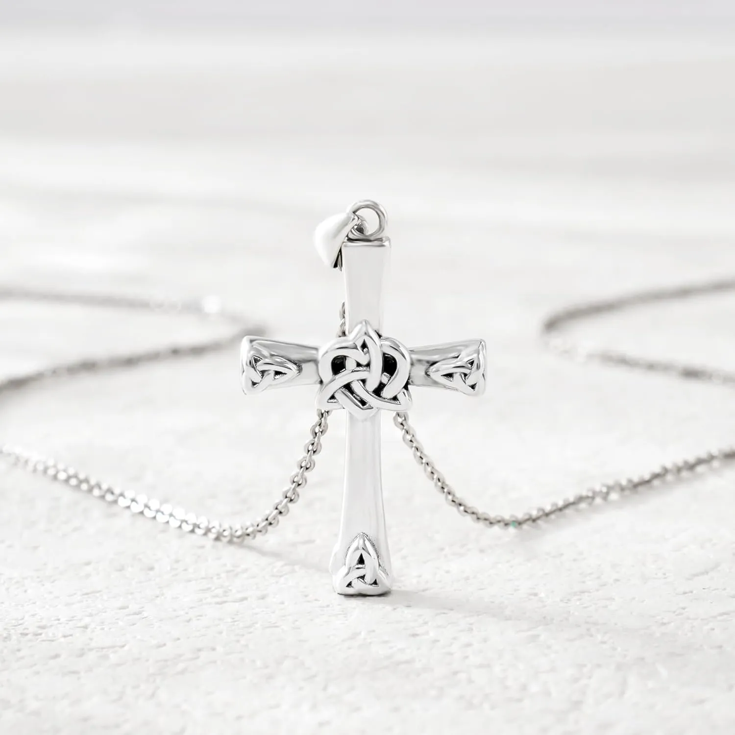 CHIC & ARTSY 925 Sterling Silver Cross Necklace Irish Claddagh Celtic Knot Pendant Necklace Dainty Christian Celtic Trinity Knot Cross Fine Jewelry For Grandma Mom Sister