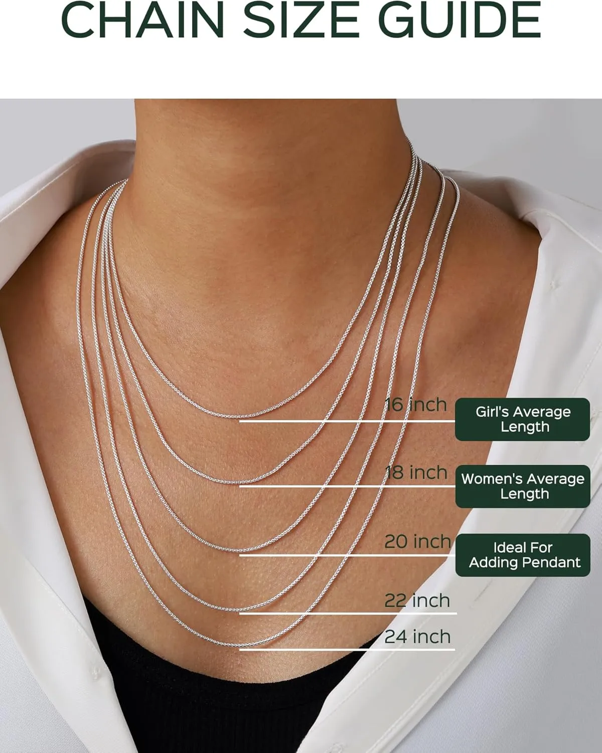 ChicSilver 925 Sterling Silver Necklace Chains Box Chain Necklace for Women Thin 1.3/1.8mm Silver Chain for Necklace - 16/18/20/22/24 Inch (with Gift Box)