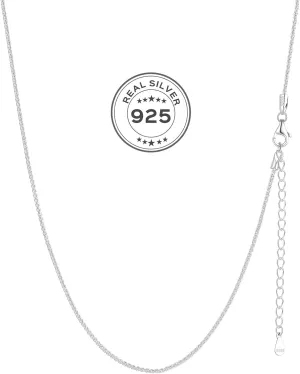 ChicSilver 925 Sterling Silver Necklace Chains Box Chain Necklace for Women Thin 1.3/1.8mm Silver Chain for Necklace - 16/18/20/22/24 Inch (with Gift Box)