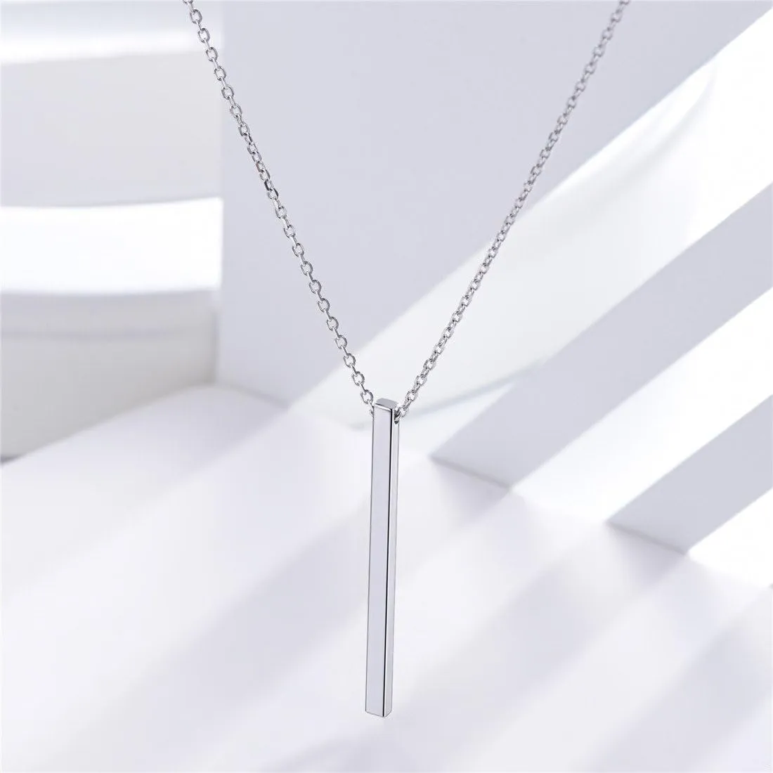 ChicSilver Customizable Vertical Bar Pendant Necklace 925 Sterling Silver Y Necklace Simple Fashion Jewelry Gifts for Women(with Gift Box)