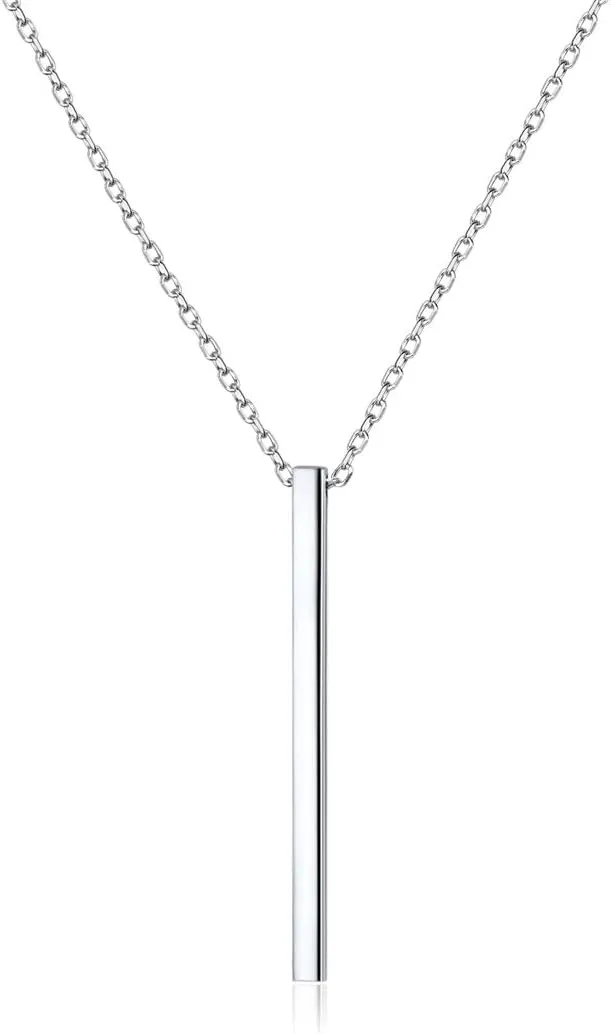 ChicSilver Customizable Vertical Bar Pendant Necklace 925 Sterling Silver Y Necklace Simple Fashion Jewelry Gifts for Women(with Gift Box)