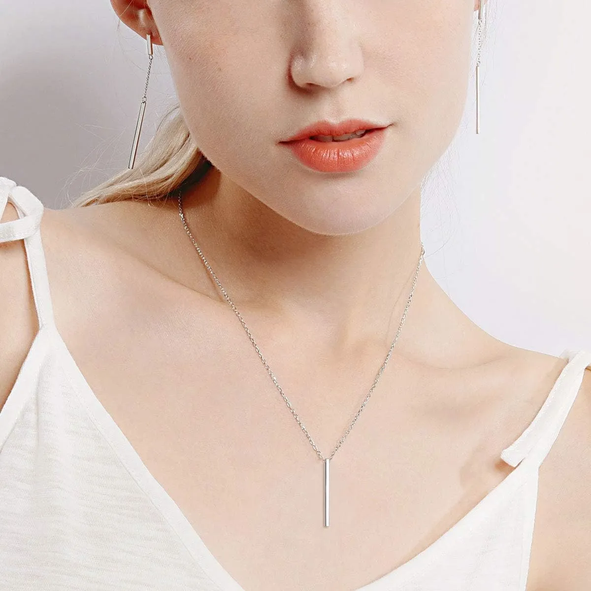 ChicSilver Customizable Vertical Bar Pendant Necklace 925 Sterling Silver Y Necklace Simple Fashion Jewelry Gifts for Women(with Gift Box)