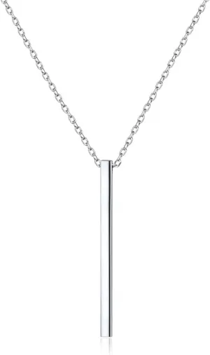 ChicSilver Customizable Vertical Bar Pendant Necklace 925 Sterling Silver Y Necklace Simple Fashion Jewelry Gifts for Women(with Gift Box)