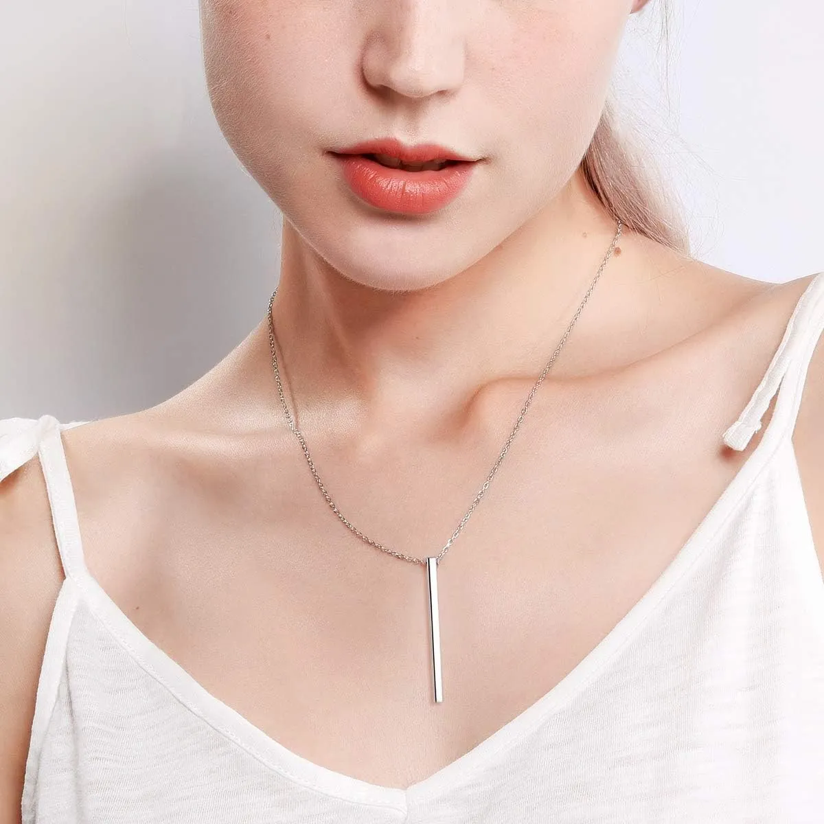 ChicSilver Customizable Vertical Bar Pendant Necklace 925 Sterling Silver Y Necklace Simple Fashion Jewelry Gifts for Women(with Gift Box)