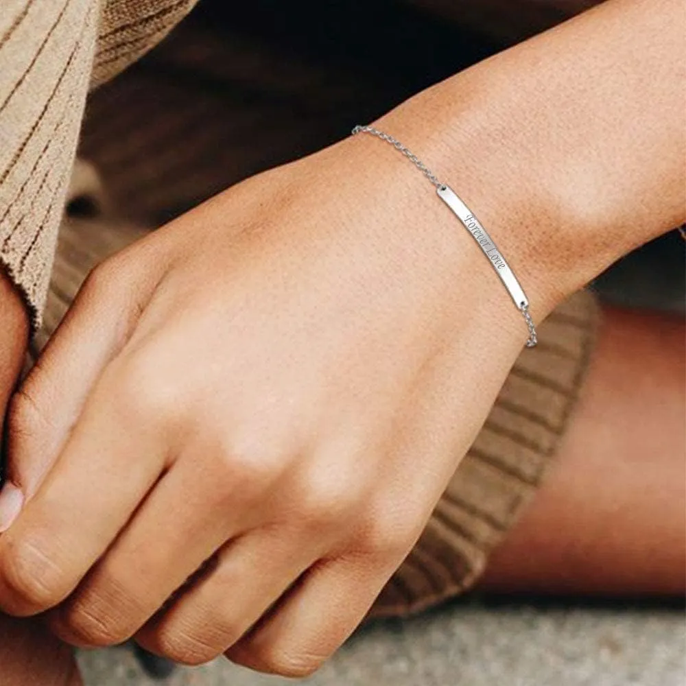 ChicSilver Customized Bar Bracelet 925 Sterling Silver Personalized Engraved Initial Name Link Bracelet Delicate Friendship Bracelet Minimalist Jewelry Birthday Gift
