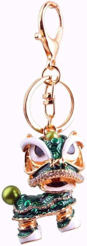 Chinese Lion Keychain Dance Pendant for The Christmas and Carnival (Green)