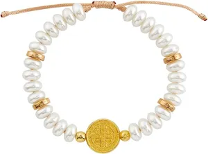 Christian Brands Pearl Saint Benedict, 8 x 3mm Gold Plated Bead, 3.5-inch Length, Imitation Pearl
