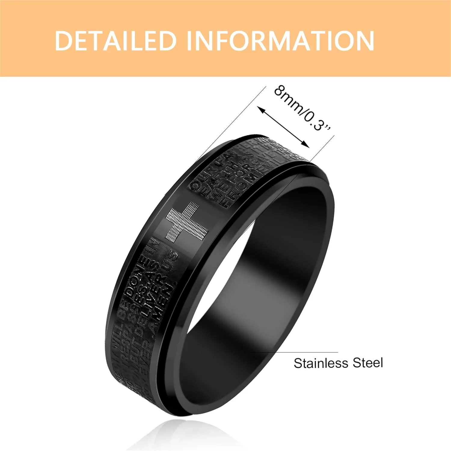 Christian Cross Spinner Ring | Black Titanium Steel Scripture Ring | Unisex Adjustable Band | Religious Faith Jewelry for Men and Women | Stylish Faith-Inspired Ring for Everyday Use