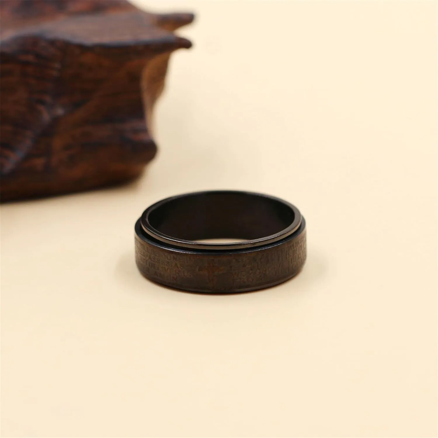 Christian Cross Spinner Ring | Black Titanium Steel Scripture Ring | Unisex Adjustable Band | Religious Faith Jewelry for Men and Women | Stylish Faith-Inspired Ring for Everyday Use