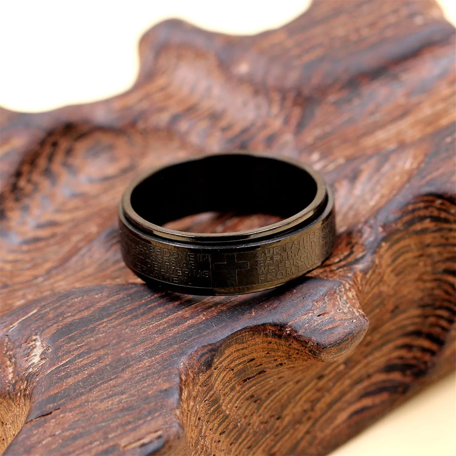Christian Cross Spinner Ring | Black Titanium Steel Scripture Ring | Unisex Adjustable Band | Religious Faith Jewelry for Men and Women | Stylish Faith-Inspired Ring for Everyday Use