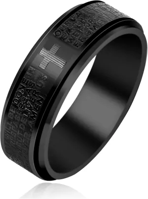 Christian Cross Spinner Ring | Black Titanium Steel Scripture Ring | Unisex Adjustable Band | Religious Faith Jewelry for Men and Women | Stylish Faith-Inspired Ring for Everyday Use