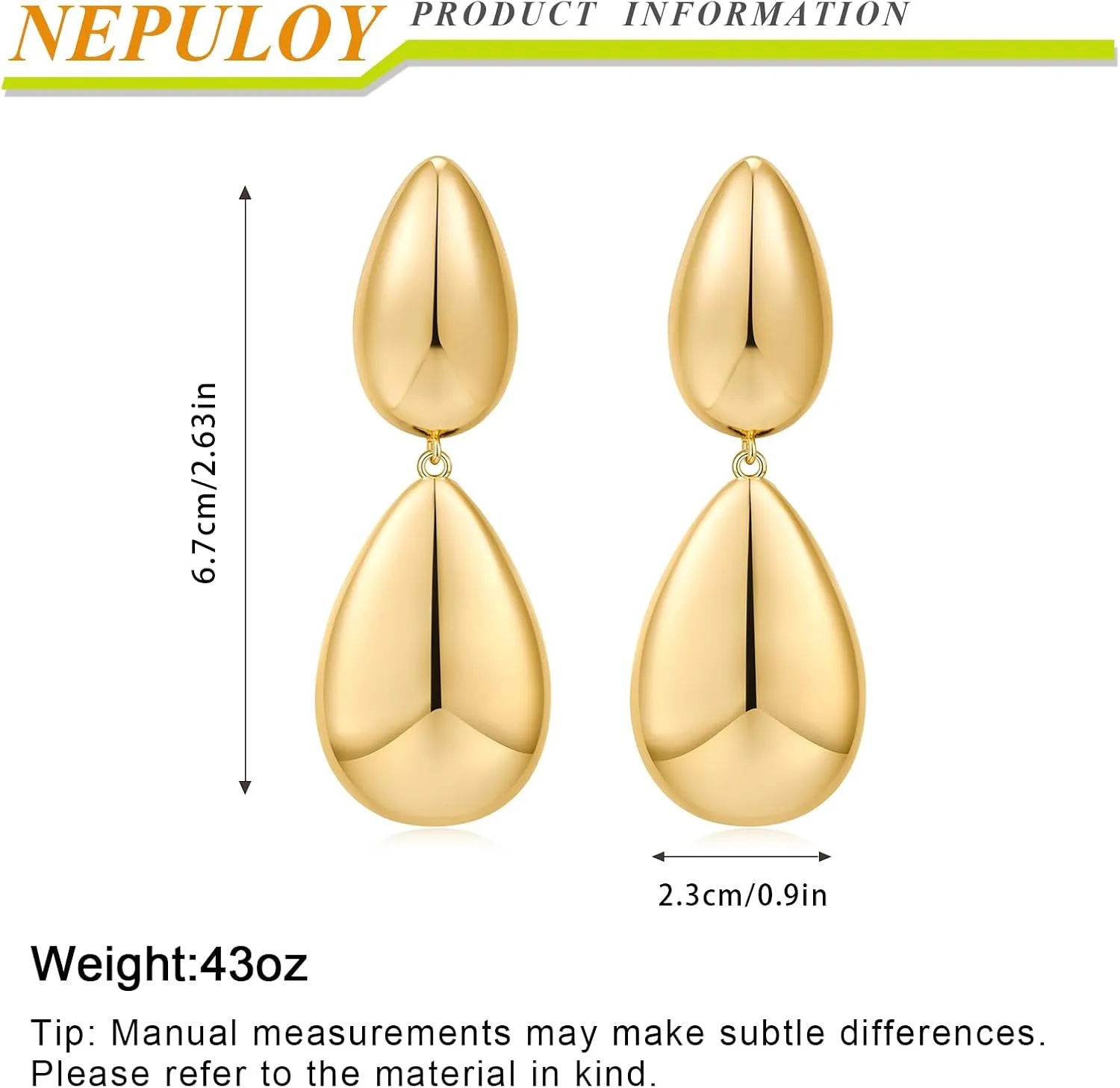 Chunky Gold Earrings for Women - Hammered Gold Plated Dangle Drop Jewelry Gifts