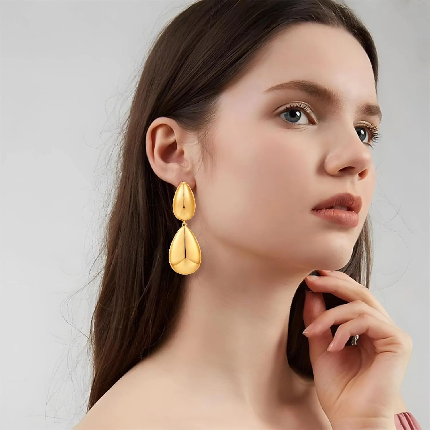 Chunky Gold Earrings for Women - Hammered Gold Plated Dangle Drop Jewelry Gifts