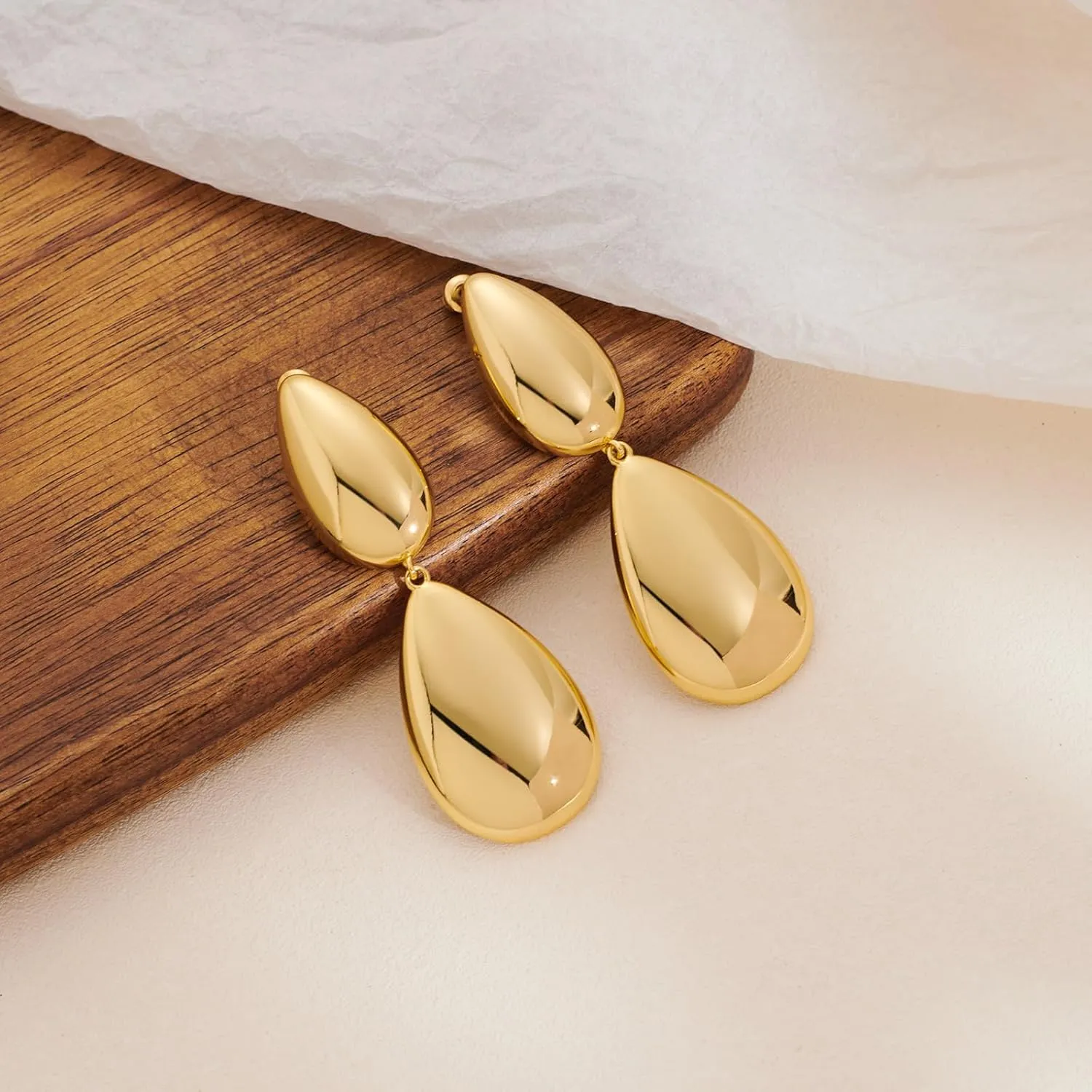 Chunky Gold Earrings for Women - Hammered Gold Plated Dangle Drop Jewelry Gifts