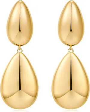 Chunky Gold Earrings for Women - Hammered Gold Plated Dangle Drop Jewelry Gifts