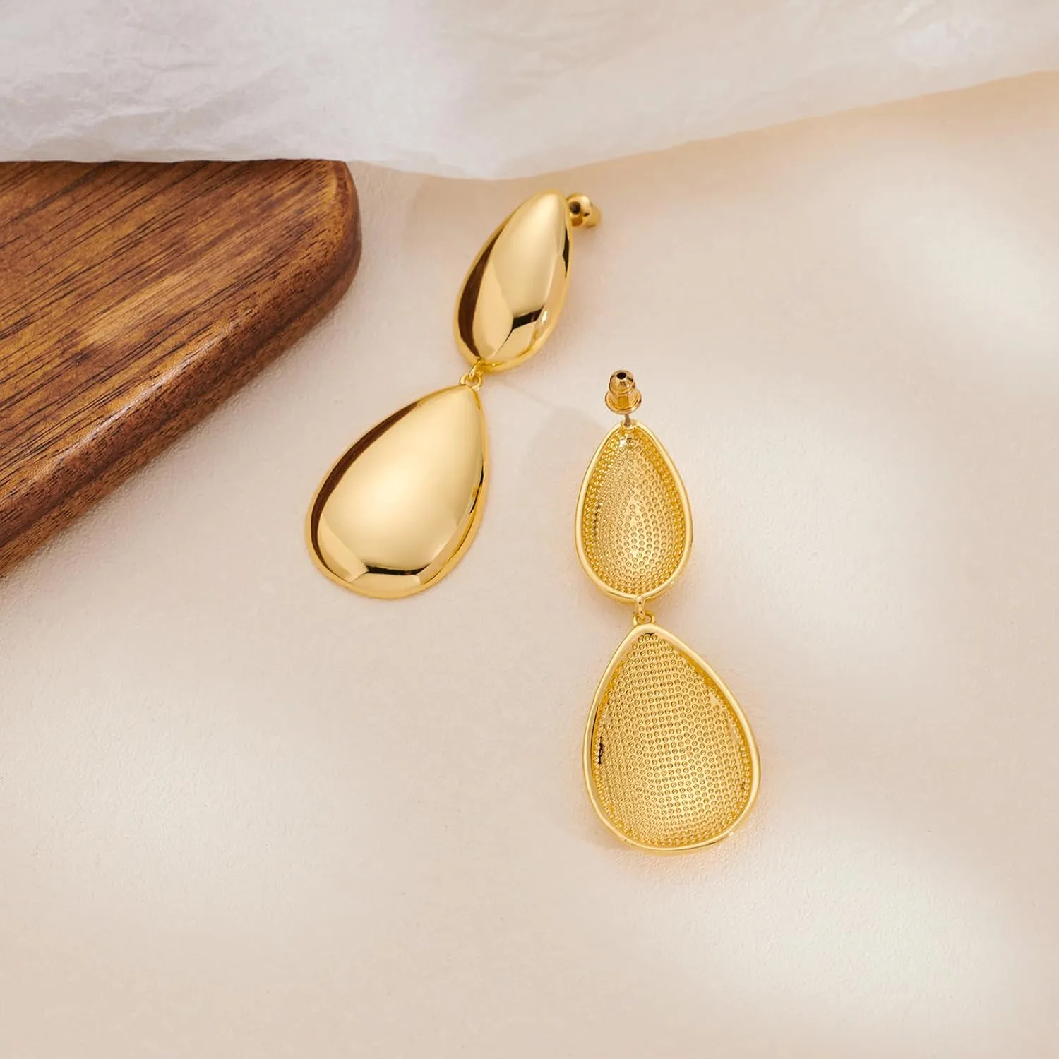 Chunky Gold Earrings for Women - Hammered Gold Plated Dangle Drop Jewelry Gifts
