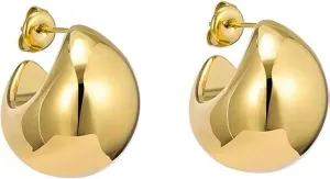 Chunky Gold Hoop Earrings for Women,Waterdrop Hoops Earrings Simple Delicate Lightweight Earrings Hypoallergenic Gold Plated Earrings Fashion Jewelry