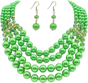 Chunky Pearl necklace for Women Trendy Imitation Pearl Necklace for Women and Men Multi Strand Colorful Plated Beaded Necklace Set