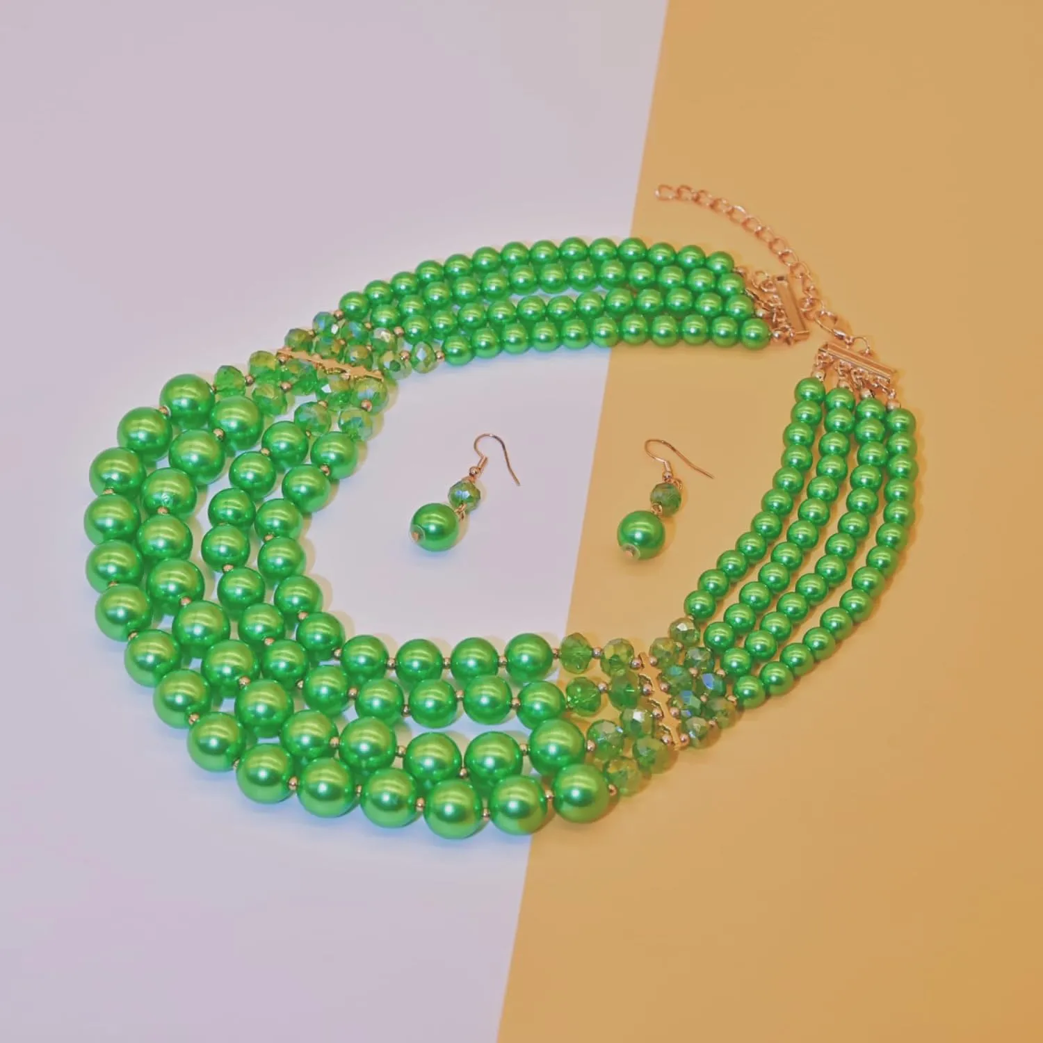 Chunky Pearl necklace for Women Trendy Imitation Pearl Necklace for Women and Men Multi Strand Colorful Plated Beaded Necklace Set
