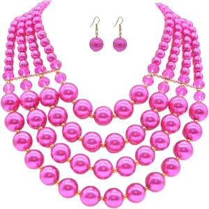 Chunky Pearl necklace for Women Trendy Imitation Pearl Necklace for Women and Men Multi Strand Colorful Plated Beaded Necklace Set