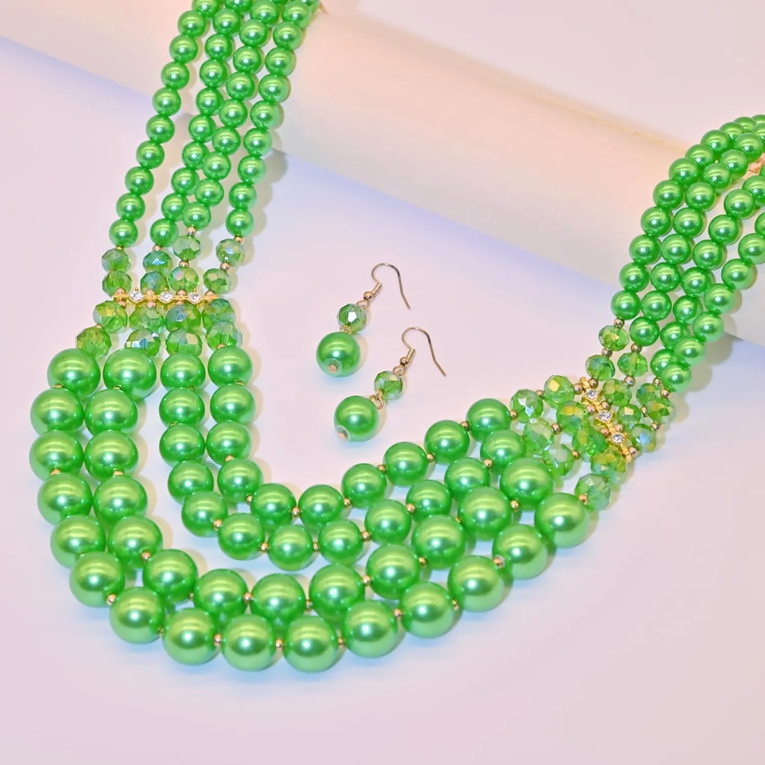 Chunky Pearl necklace for Women Trendy Imitation Pearl Necklace for Women and Men Multi Strand Colorful Plated Beaded Necklace Set