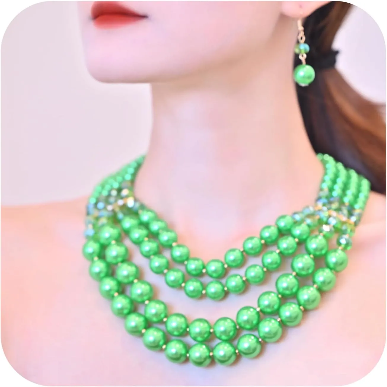 Chunky Pearl necklace for Women Trendy Imitation Pearl Necklace for Women and Men Multi Strand Colorful Plated Beaded Necklace Set