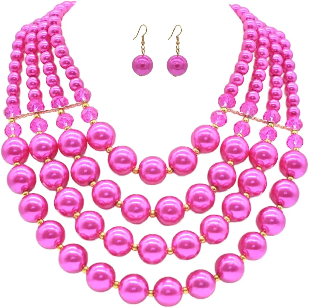 Chunky Pearl necklace for Women Trendy Imitation Pearl Necklace for Women and Men Multi Strand Colorful Plated Beaded Necklace Set