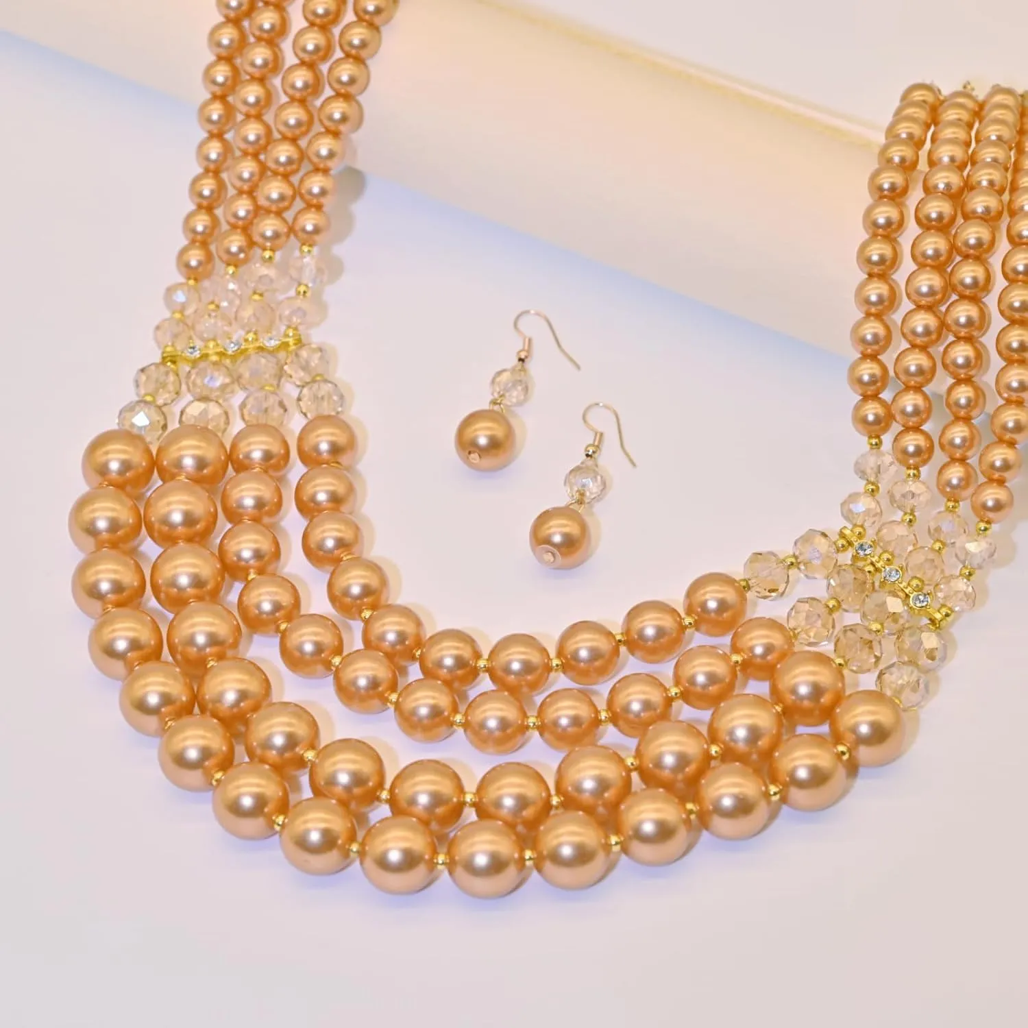 Chunky Pearl necklace for Women Trendy Imitation Pearl Necklace for Women and Men Multi Strand Colorful Plated Beaded Necklace Set