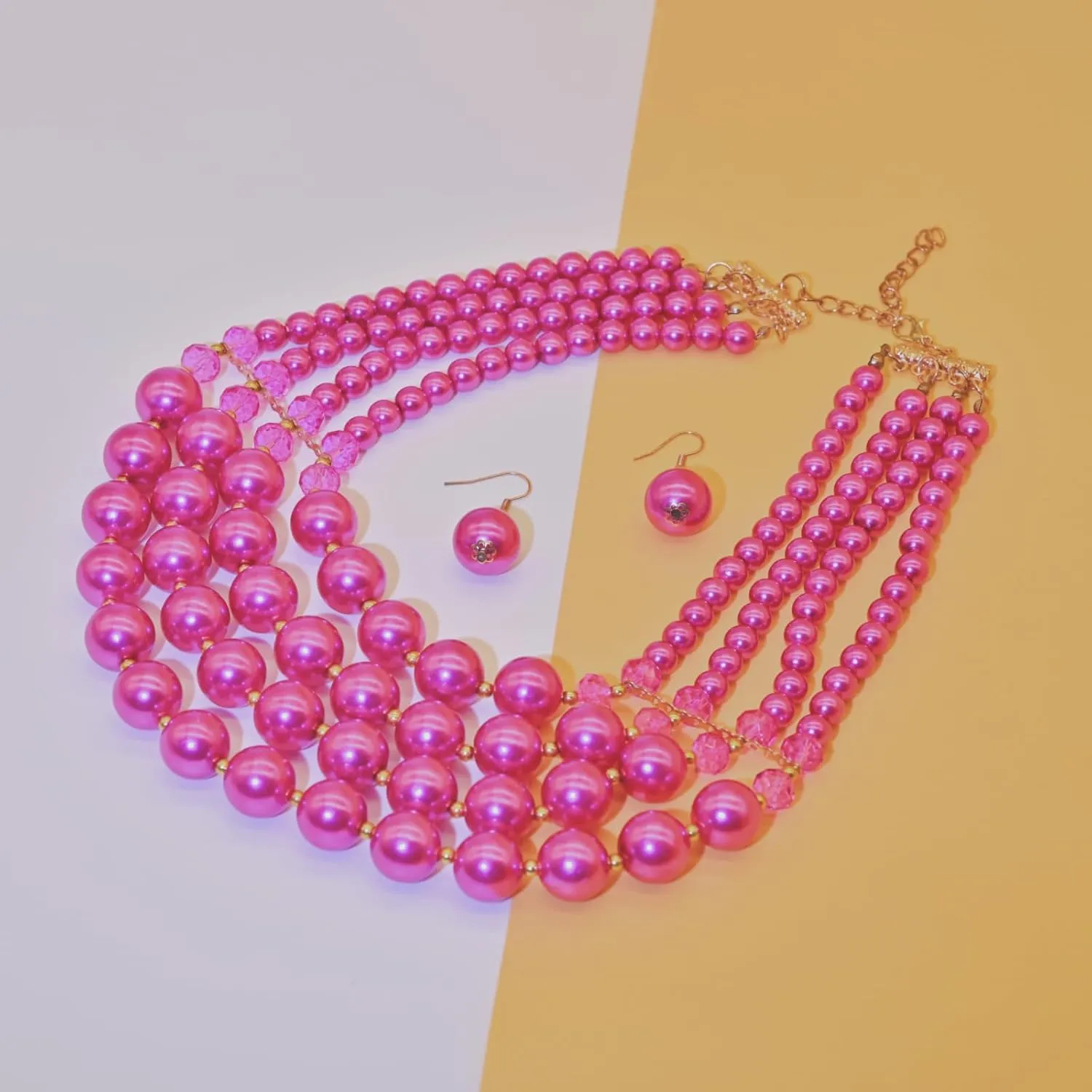 Chunky Pearl necklace for Women Trendy Imitation Pearl Necklace for Women and Men Multi Strand Colorful Plated Beaded Necklace Set