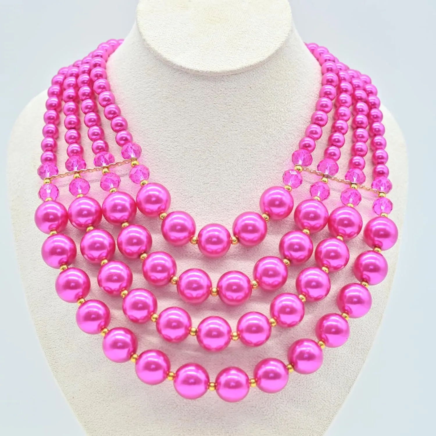 Chunky Pearl necklace for Women Trendy Imitation Pearl Necklace for Women and Men Multi Strand Colorful Plated Beaded Necklace Set