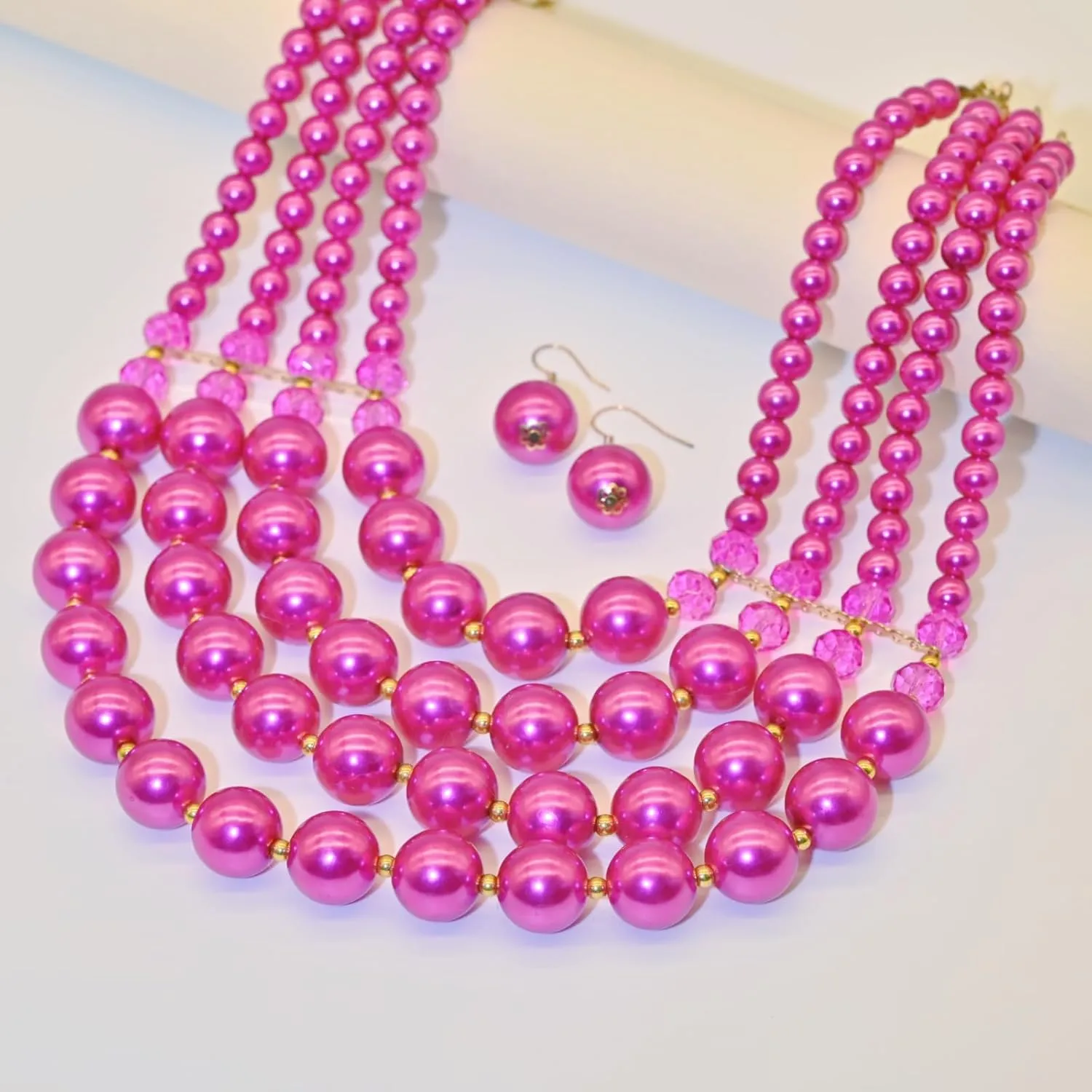 Chunky Pearl necklace for Women Trendy Imitation Pearl Necklace for Women and Men Multi Strand Colorful Plated Beaded Necklace Set