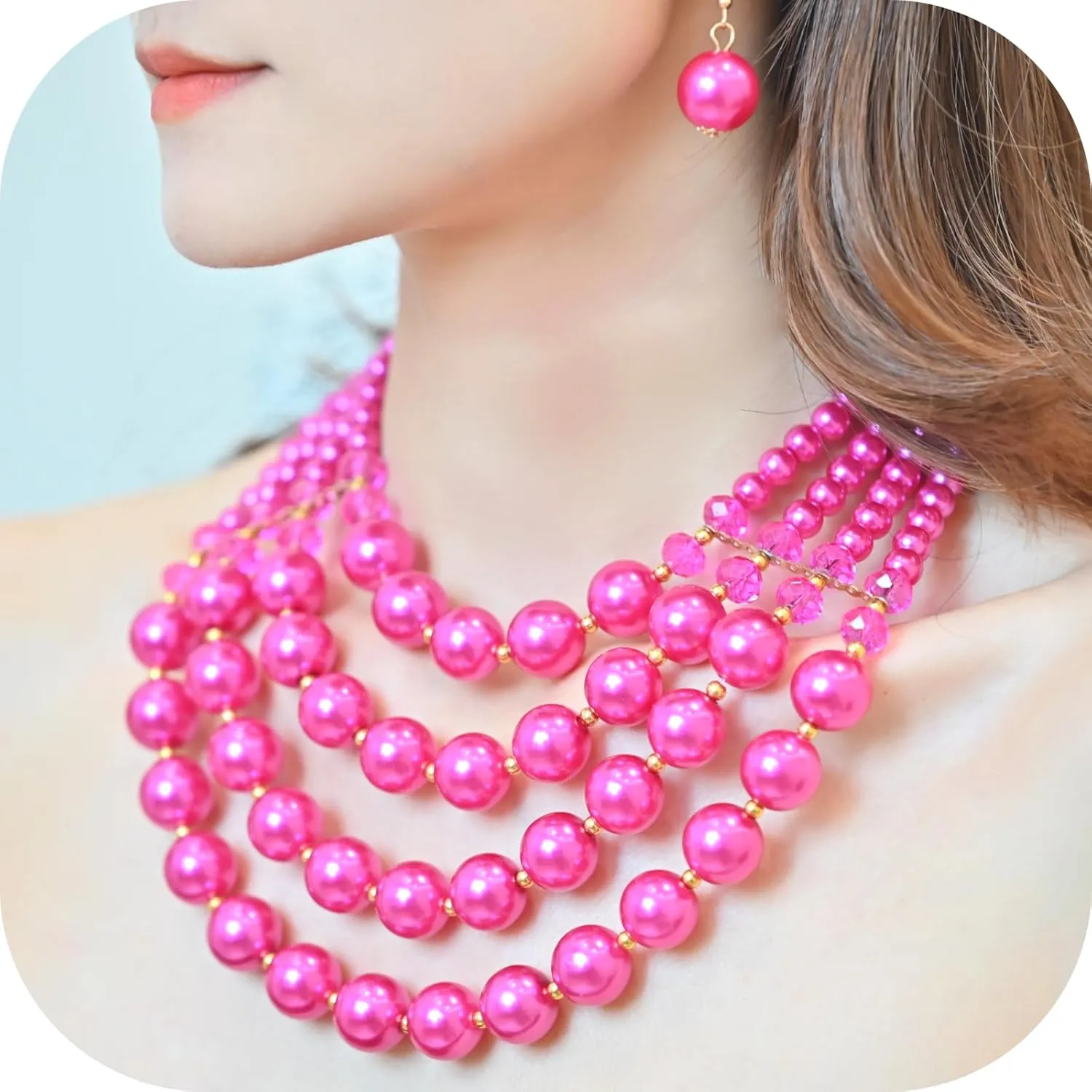 Chunky Pearl necklace for Women Trendy Imitation Pearl Necklace for Women and Men Multi Strand Colorful Plated Beaded Necklace Set