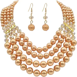 Chunky Pearl necklace for Women Trendy Imitation Pearl Necklace for Women and Men Multi Strand Colorful Plated Beaded Necklace Set