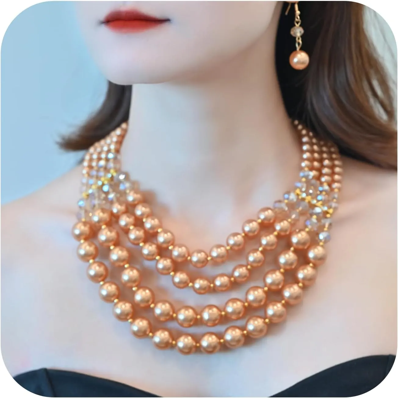 Chunky Pearl necklace for Women Trendy Imitation Pearl Necklace for Women and Men Multi Strand Colorful Plated Beaded Necklace Set