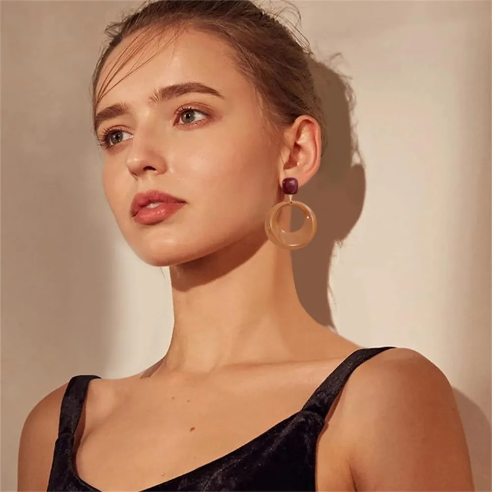 CHUNYANAN Boho Elegant Retro Simple Acrylic White Geometric Square Hollow Earrings for Women White Minimalist Statement Hypoallergenic Drop Earrings