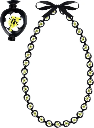 Chunyin Kukui Nut Leis Graduation Beads Lei Necklaces Black Hawaiian Necklace with Flower Pattern Leis Graduation 2025 Money Leis for Men and Women