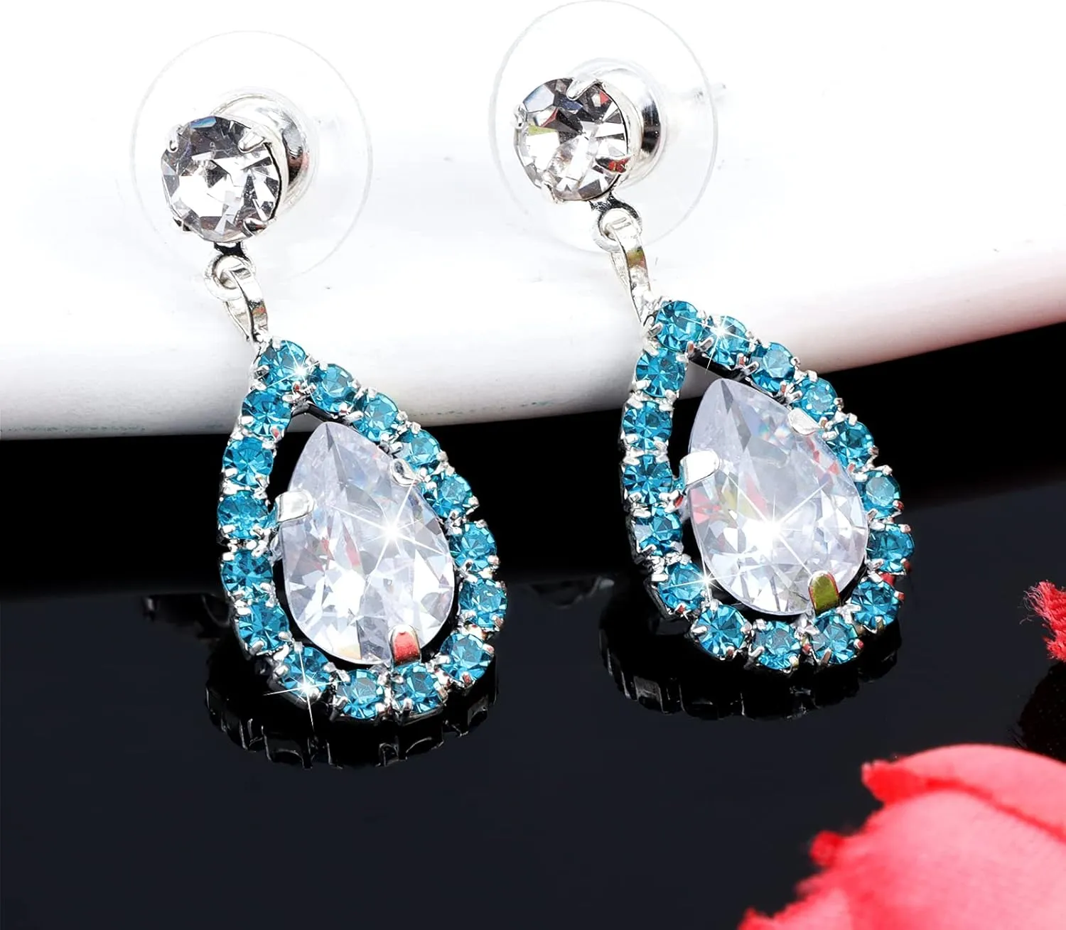 CIEHER 4/5 Pieces Women Jewelry Set - Rhinestone Crown   Drop Necklace   Elegant Bangle Bracelet   Crystal Teardrop Dangle Earrings for Bridal Wedding Party