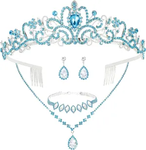 CIEHER 4/5 Pieces Women Jewelry Set - Rhinestone Crown   Drop Necklace   Elegant Bangle Bracelet   Crystal Teardrop Dangle Earrings for Bridal Wedding Party
