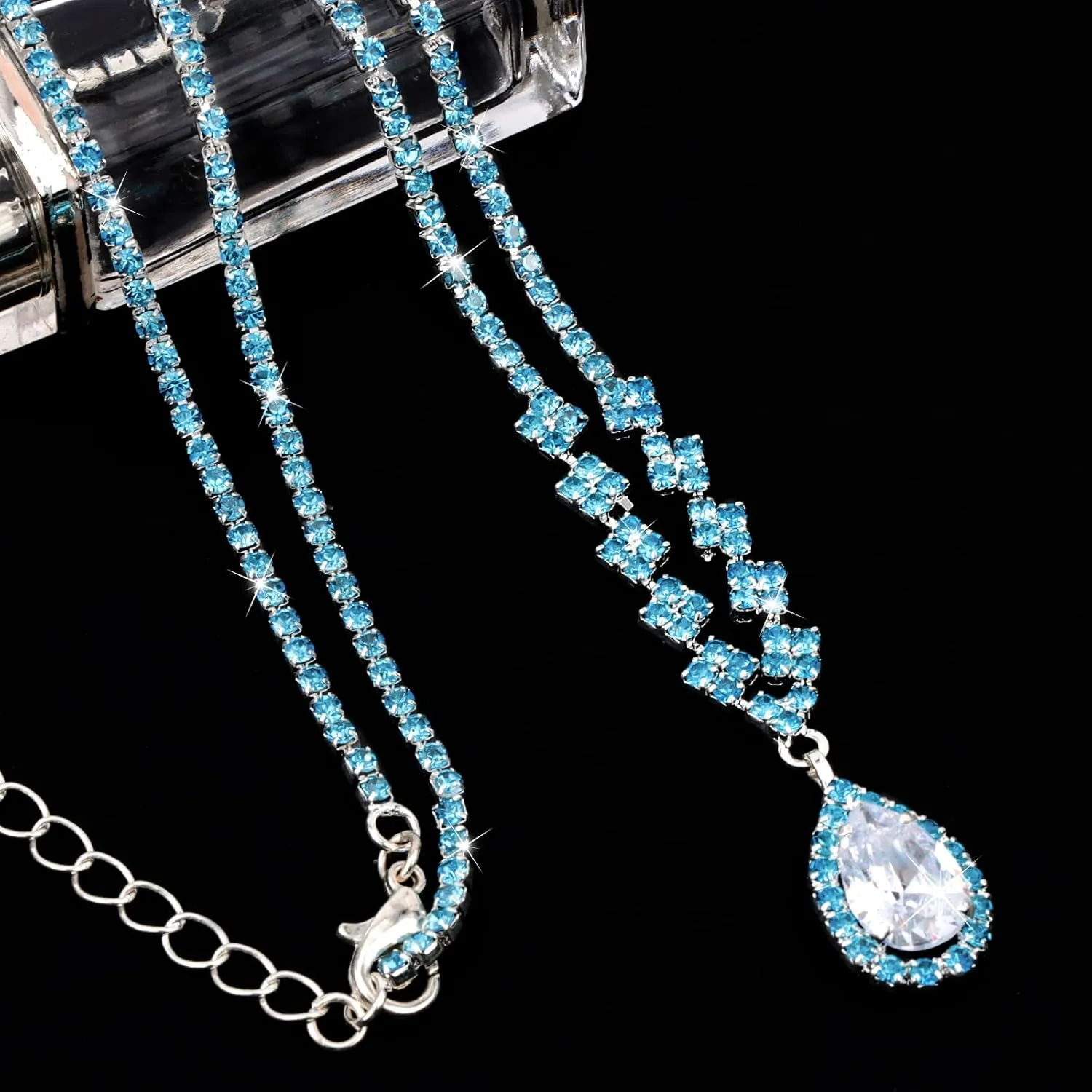 CIEHER 4/5 Pieces Women Jewelry Set - Rhinestone Crown   Drop Necklace   Elegant Bangle Bracelet   Crystal Teardrop Dangle Earrings for Bridal Wedding Party