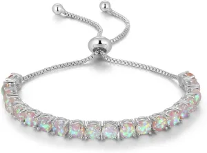 CiNily Adjustable Silver Plated Opal Tennis Bracelet for Women Girls - Fashion Jewelry Gift | Opal Bracelets in Sterling Silver,Rose Gold and Yellow Gold Plating