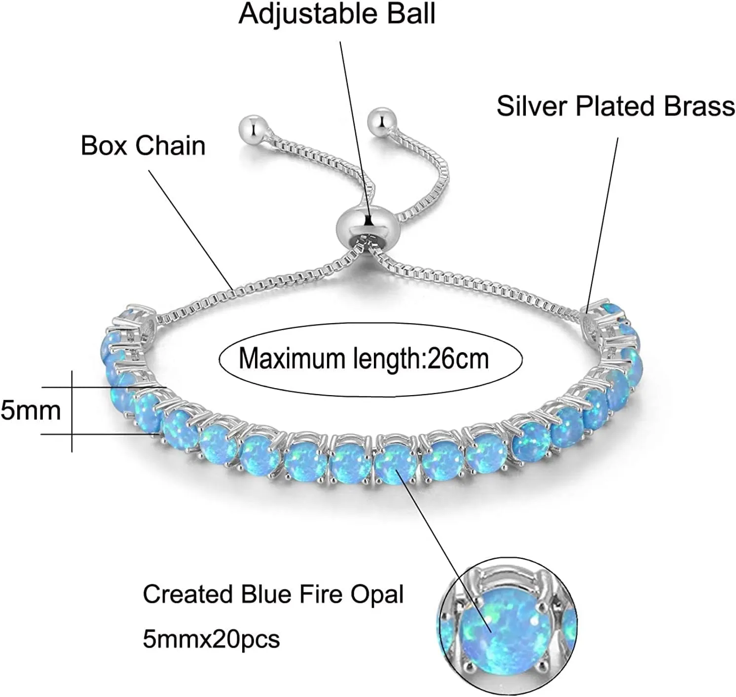 CiNily Adjustable Silver Plated Opal Tennis Bracelet for Women Girls - Fashion Jewelry Gift | Opal Bracelets in Sterling Silver,Rose Gold and Yellow Gold Plating