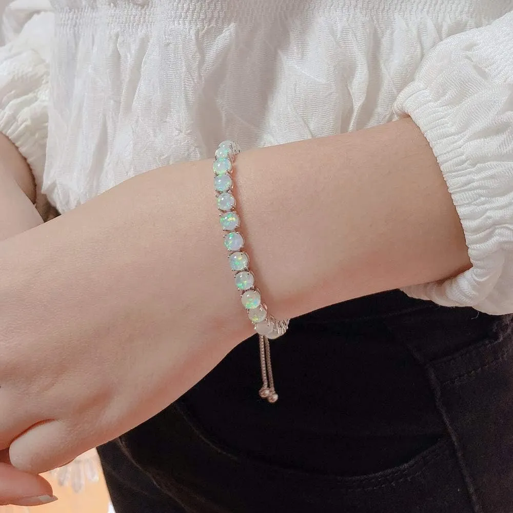 CiNily Adjustable Silver Plated Opal Tennis Bracelet for Women Girls - Fashion Jewelry Gift | Opal Bracelets in Sterling Silver,Rose Gold and Yellow Gold Plating
