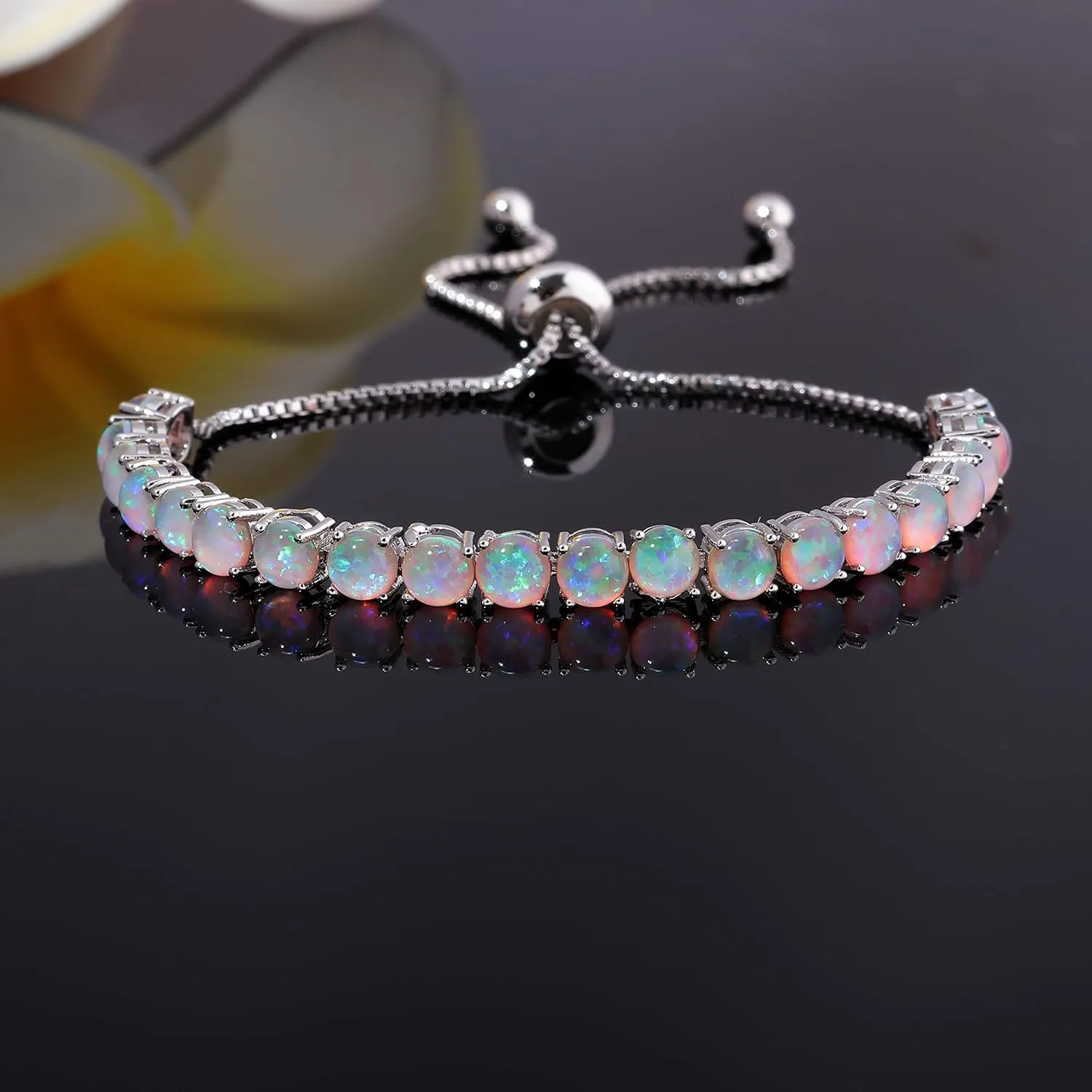 CiNily Adjustable Silver Plated Opal Tennis Bracelet for Women Girls - Fashion Jewelry Gift | Opal Bracelets in Sterling Silver,Rose Gold and Yellow Gold Plating