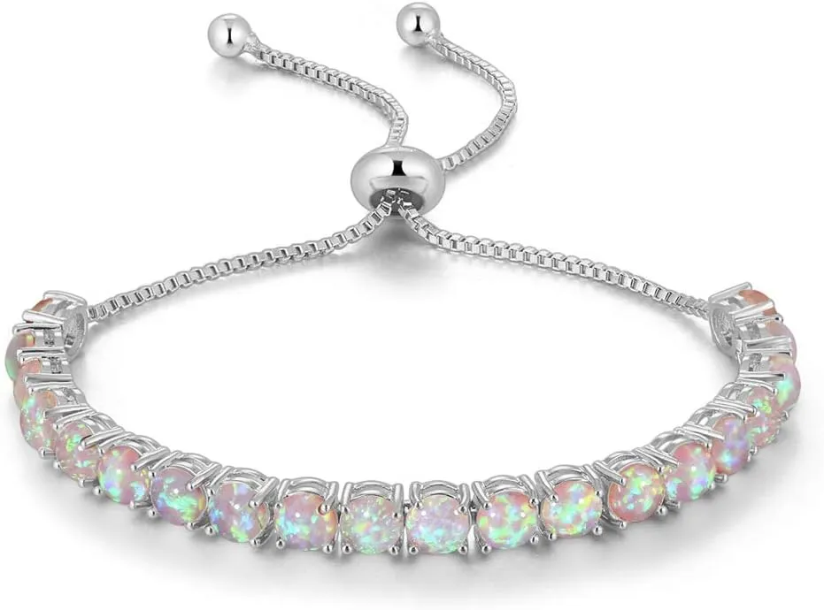 CiNily Adjustable Silver Plated Opal Tennis Bracelet for Women Girls - Fashion Jewelry Gift | Opal Bracelets in Sterling Silver,Rose Gold and Yellow Gold Plating